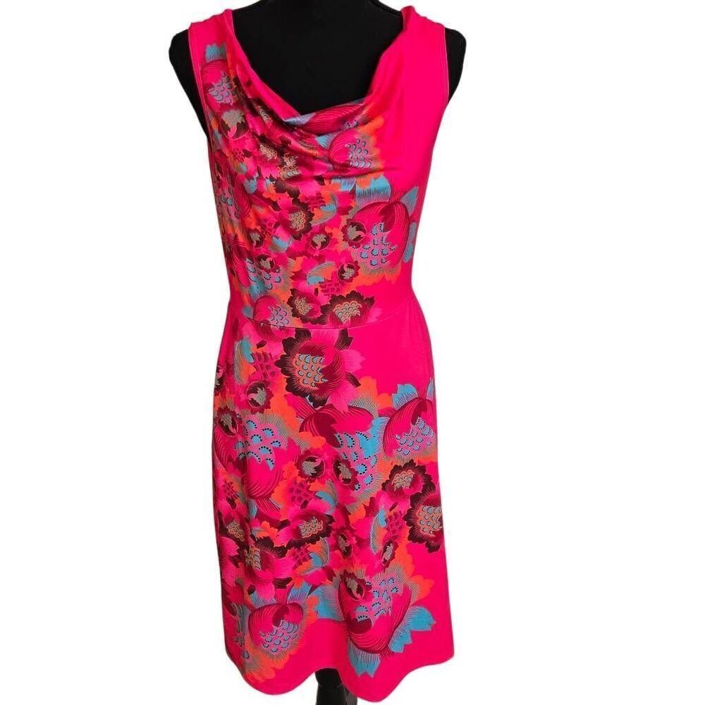 Miss Versa Womens Vibrant Artistic Print Travel Friendly Sleeveless Dress Small